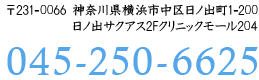 〒231-0066 神奈川県横浜市中区日ノ出サクアス2Fクリニックモール204　TEL:045-250-6625